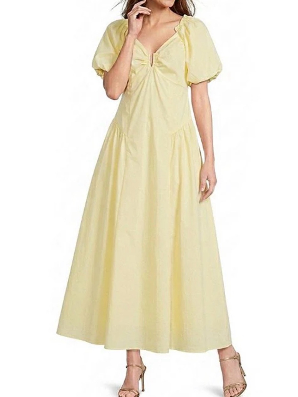 Skies Are Blue Pale Yellow Puff-Sleeve Maxi Dress